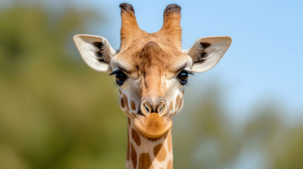 Obraz premium Giraffe portrait, savanna background, wildlife, nature