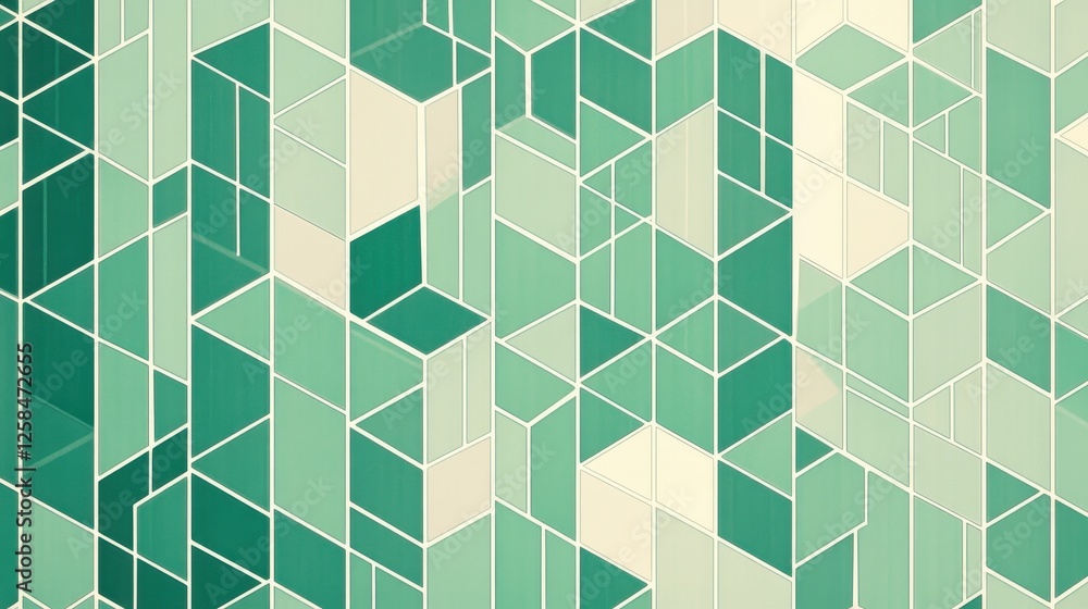 Poster geometric abstraction in shades of jade with structured lineaments