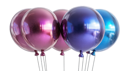 two blue purple balloons fluid holographic Iridescent 3d render icon isolated on white background