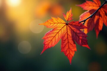 Stunning autumn branch with leaves in shades of golden brown and crimson , foliage, branches, fall