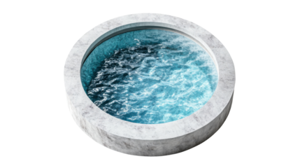 Modern round hot tub with swirling water on transparent background
