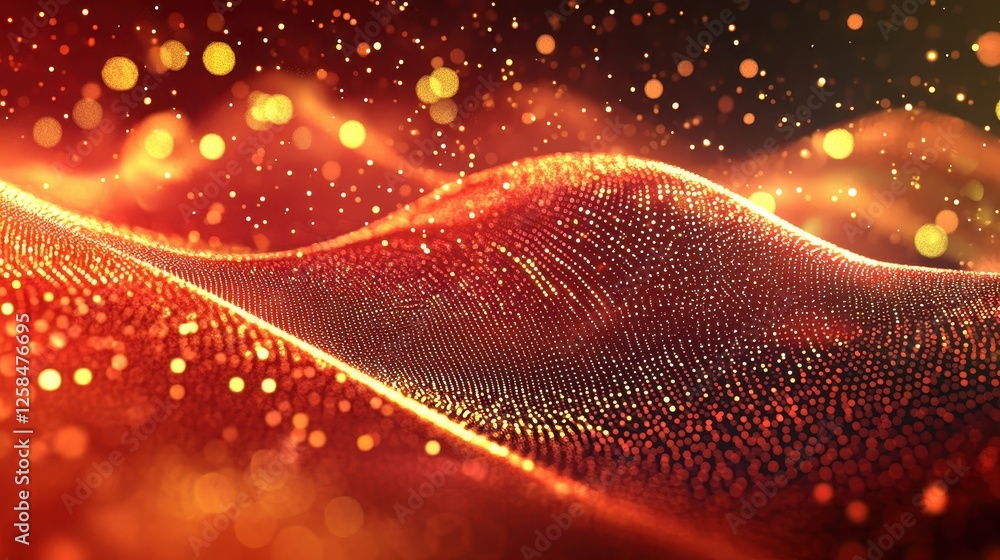 Poster glittering particle wave shimmering golden red bokeh elegant design