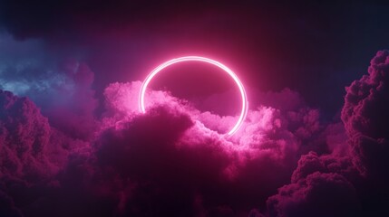 Bright abstract cloud with vibrant magenta neon ring generative ai