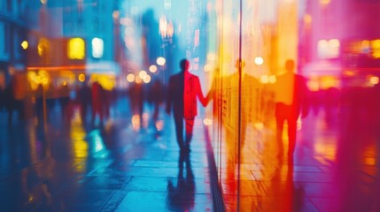 Obraz premium Vibrant urban reflections at night.