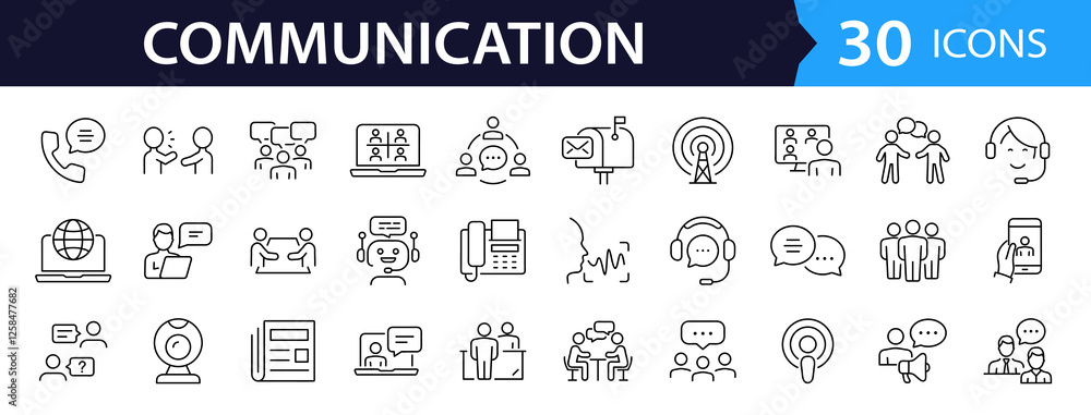 Poster communication set of web icons in line style. speaking signs for web and mobile app. contact us, dis