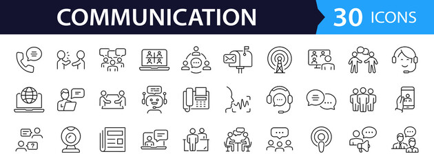 Communication set of web icons in line style. Speaking signs for web and mobile app. Contact us, discussion, speech bubble, talking, consultation, conversation chat. Vector illustration