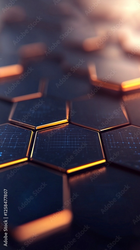 Aufkleber dark abstract hexagon pattern with glowing gold lines