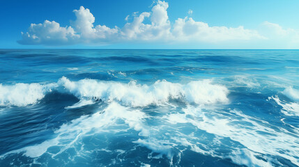 Pure blue turquoise water texture of the ocean sea with foam from and waves