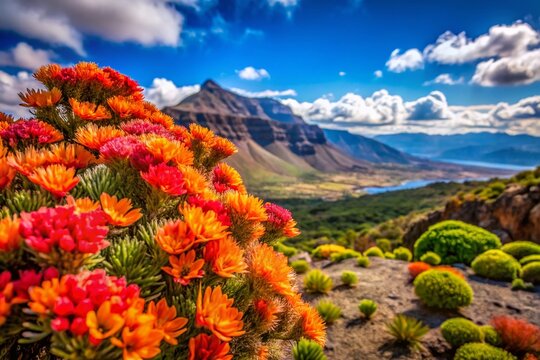 Tenerife Canary Islands Tabaiba Flowers Blooming Closeup Stock Photo