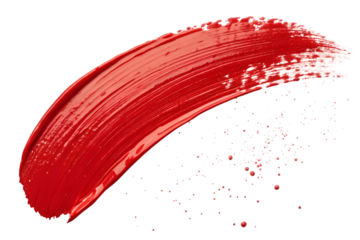 Red Paint Brushstroke on transparent Background Showing Texture and Artistic Style