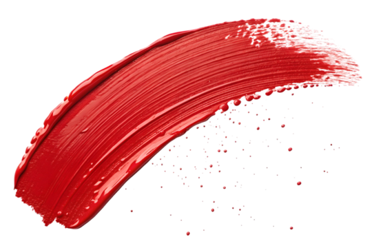 Red Paint Brushstroke on transparent Background Showing Texture and Artistic Style