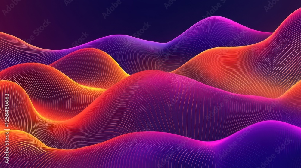 Poster gradient wavy lines abstract background in vivid red and purple colors