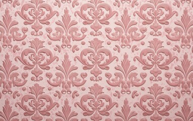 A faded Victorian wallpaper background in dusty rose with intricate floral damask patterns