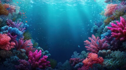 Obraz premium Vibrant Underwater Scene with Colorful Coral Reefs and Sunlight