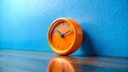 Tilt-Shift Orange Clock on Blue Wall - 11:05 AM/PM