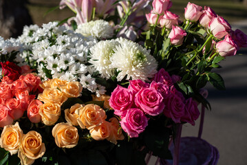 Beautiful bouquet of assorted roses and peonies