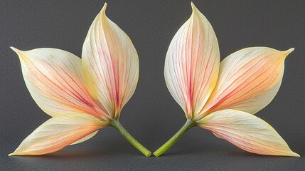 Fototapeta premium Two flower petals, symmetrical, dark background, nature, design