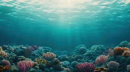 Fototapeta premium Bright Coral Reef with Vibrant Marine Life Under Clear Blue Water