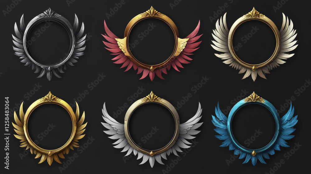 Poster cartoon set of round avatar frames isolated on background. vector illustration of simple and decorat