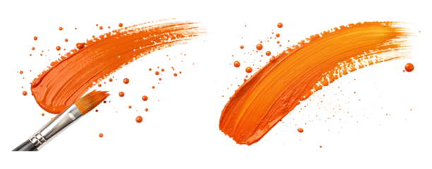 Artistic Orange Brush Strokes and Splashes on transparent Background
