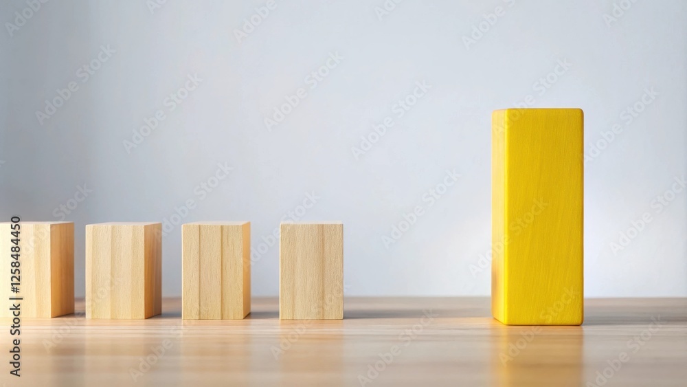 Aufkleber wooden blocks arranged in a step-up pattern, showing a single yellow block standing out from the res