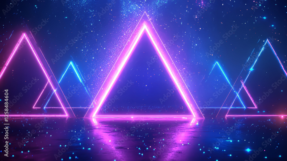 Aufkleber triangular light tunnel background for disco party. abstract cyber glow design with perspective tria