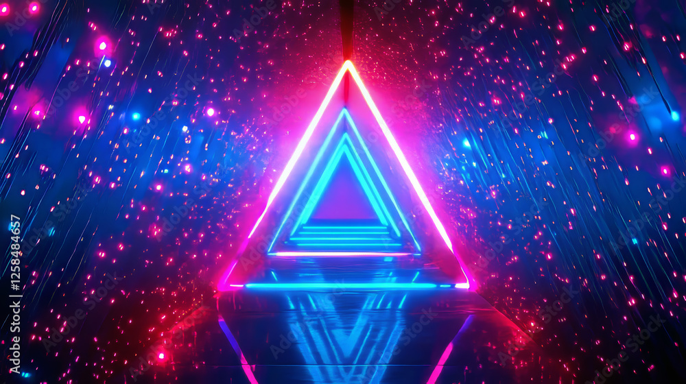 Aufkleber triangular light tunnel background for disco party. abstract cyber glow design with perspective tria
