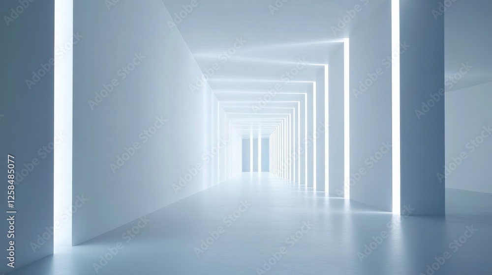 Poster illuminated corridor, abstract architecture with light and minimalism