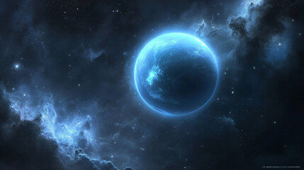 Outer planet Neptune, Solar System object, vector illustration in outline style