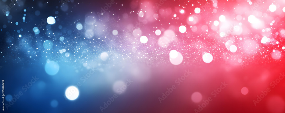 Poster abstract red and blue glittering background with sparkling lights and bokeh effects