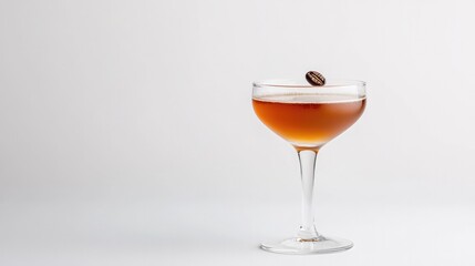 Elegant cocktail glass featuring rich amber liquid topped with c