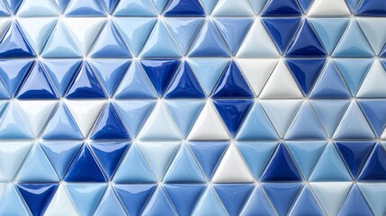 Gradient tiles in a triangular pattern, ranging from dark blue to light blue. generative ai