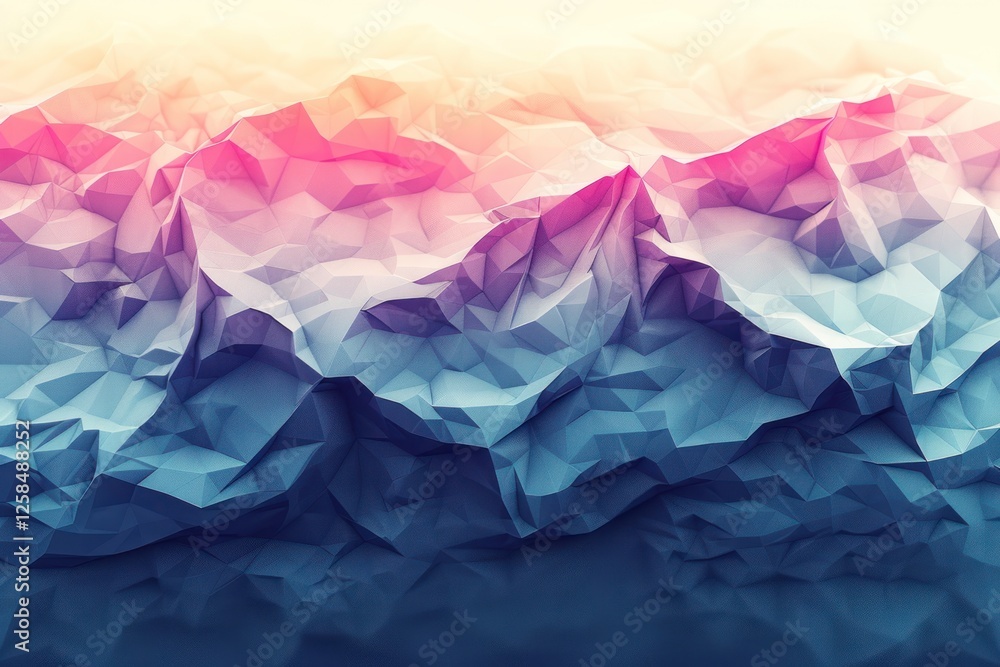 Poster soft polygons blend smoothly to create a tranquil, dreamy landscape with subtle colors and moody lig