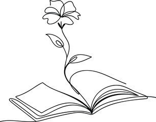 Elegant OneLine Drawing Flower Blooming from Open Book