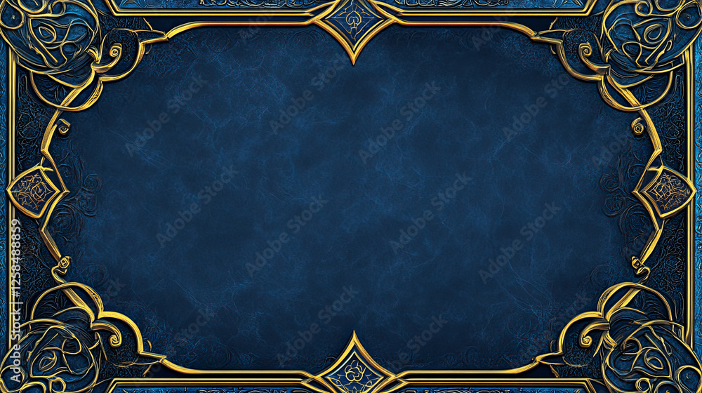 Poster deco frame for ui game. medieval fantasy button for luxury interface. magic islamic blue gradient re