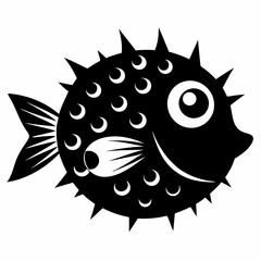 Pufferfish vector silhouette black design white background
