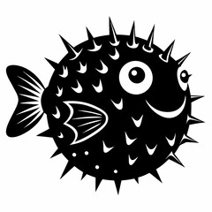 Pufferfish vector silhouette black design white background