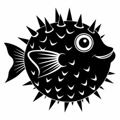 Pufferfish vector silhouette black design white background