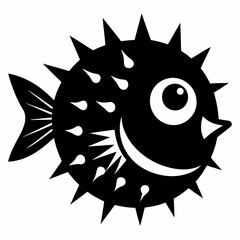 Pufferfish vector silhouette black design white background