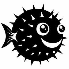 Pufferfish vector silhouette black design white background