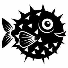 Pufferfish vector silhouette black design white background