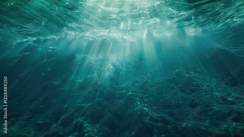 Poster this serene underwater setting features a mesmerizing glow with gentle light refractions and flowing