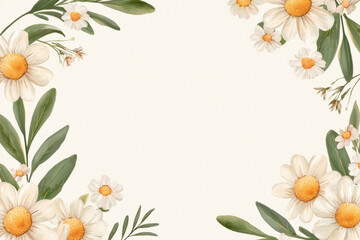 Beautiful floral border design featuring daisies and greenery on a soft background.