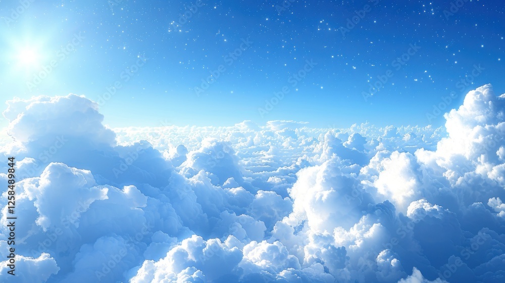Aufkleber fluffy white clouds blend into deep space, illuminated by soft ambient light, creating a surreal cos