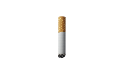 Burning cigarette with transparent background representing smoking addiction