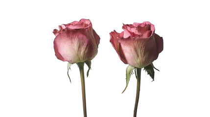 two pink roses isolated on white background