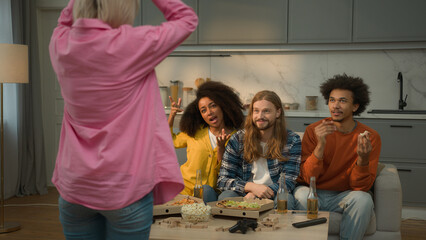 Group diversity multiracial friends women men guys girls together play game fun joy entertainment...