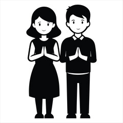 Boy and Girl vector silhouette in prayer pose 