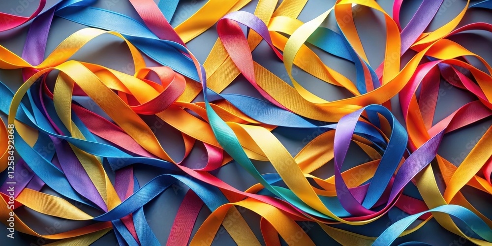Poster A vibrant profusion of colorful ribbons intertwined and overlapping, creating a dynamic and joyful visual tapestry.