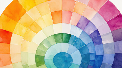 Obraz premium Vibrant watercolor palette showcasing a spectrum of colors in a circular arrangement.